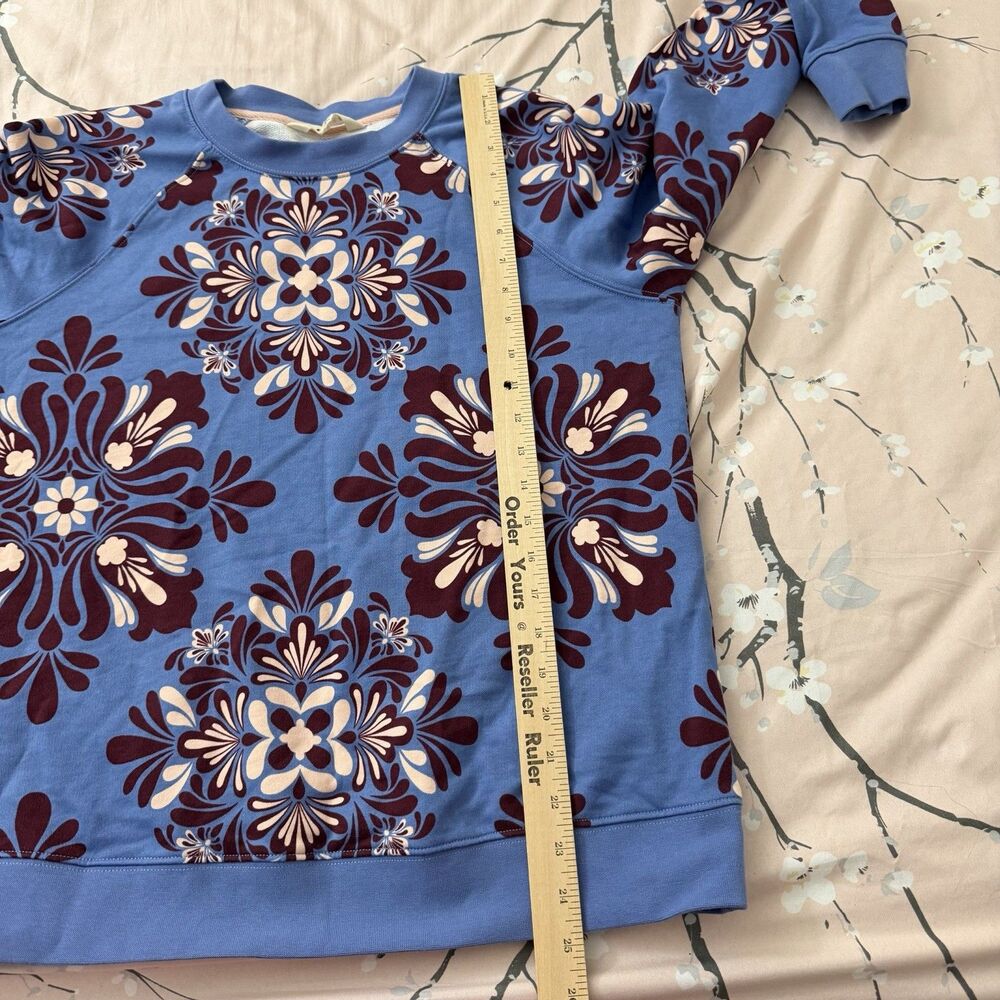 Boden Sweatshirt Womens Medium Blue Rosa Printed Pullover Cotton Crewneck - Picture 7 of 8